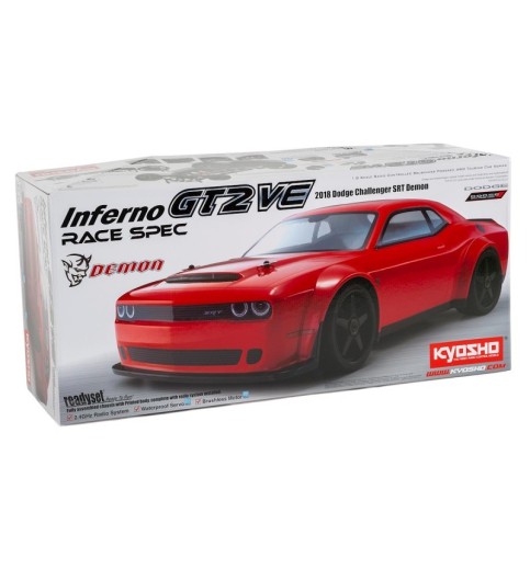 Kyosho Inferno GT2 VE Dodge Challenger SRT Demon 2018 1/8 Electric On-Road Car Kit w/KT-331P 2.4GHz Kyosho Inferno GT2 VE Dodge Challenger SRT Demon 2018 1/8 Electric On-Road Car Kit w/KT-331P 2.4GHz